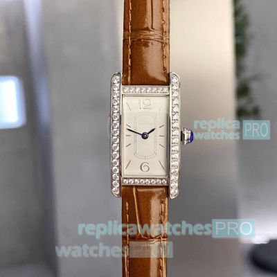 Swiss Replica Cartier Tank Americaine Watch Diamond-set Tan Strap